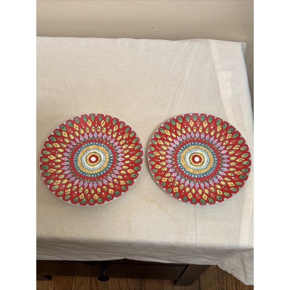 222 Fifth Mayan Jewel Red Fine China Small Salad Dessert Plates Set of 2 6.25"